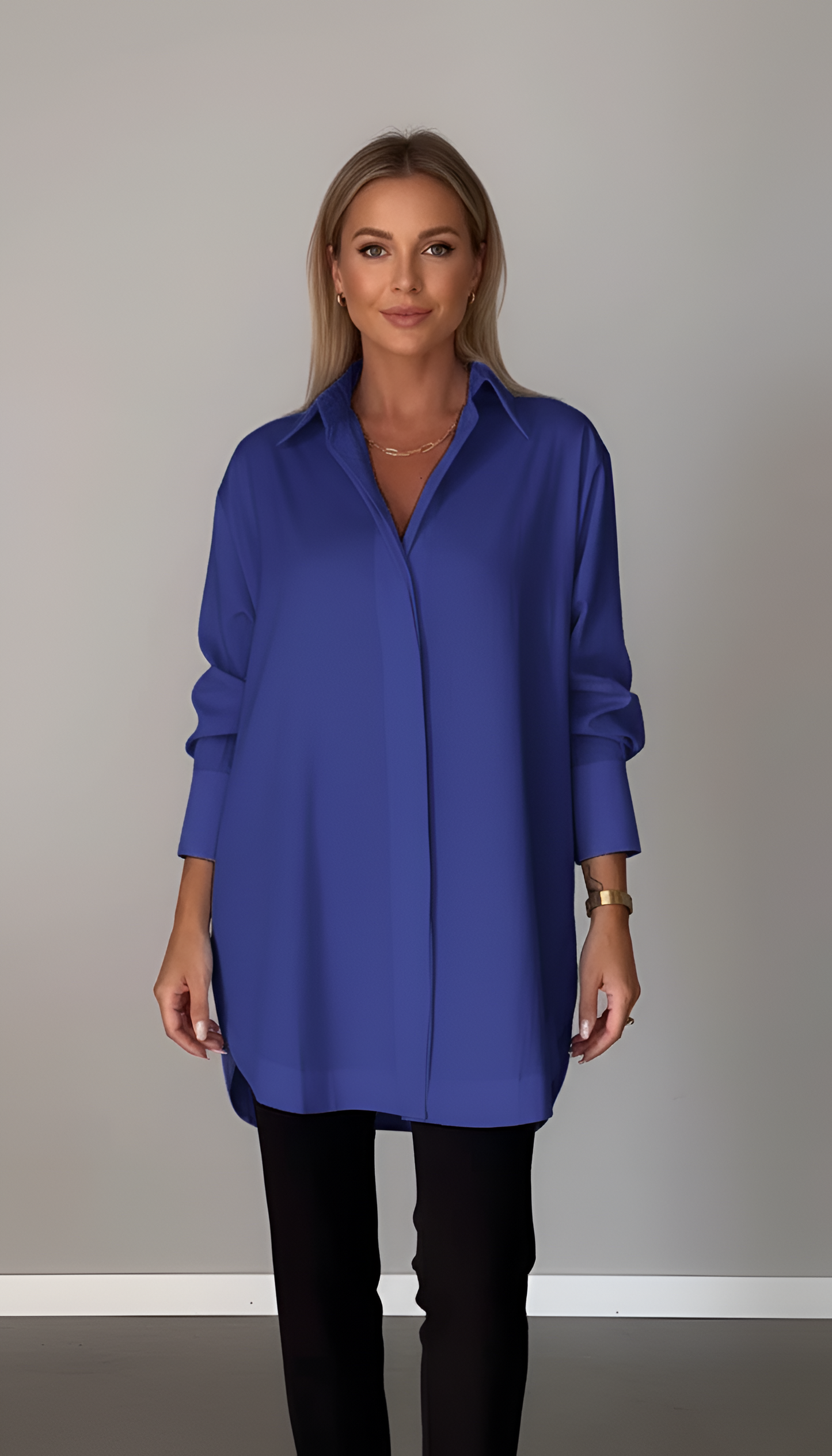 Women's Oversized Cotton Shirt with Classic Collar – Long Sleeve