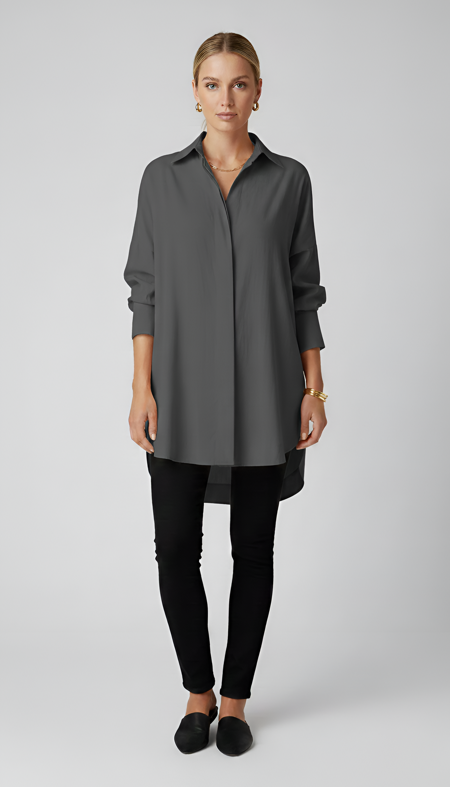 Women's Oversized Cotton Shirt with Classic Collar – Long Sleeve