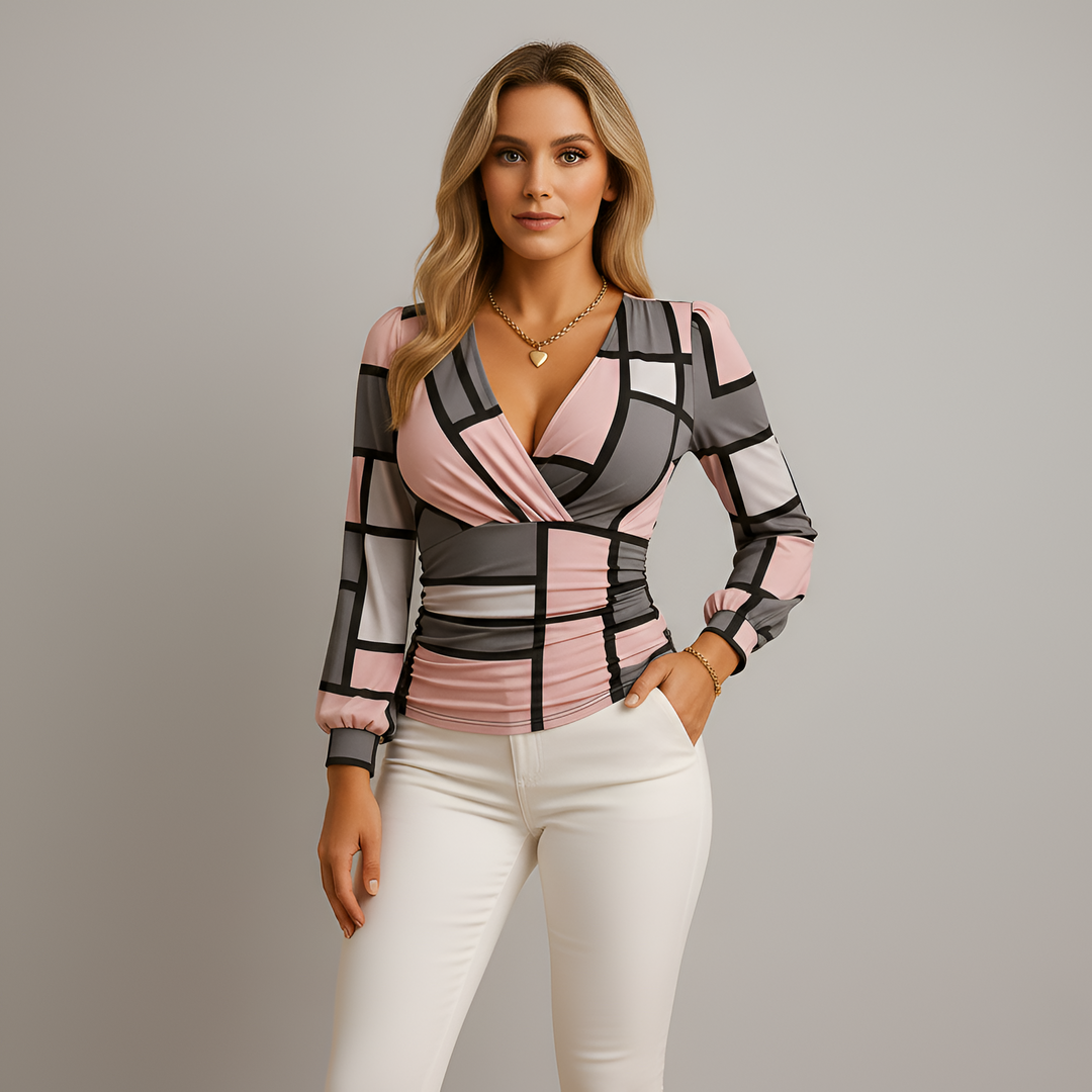 Top Velvet Slim Fit V-Neck Long Sleeve – Elegant