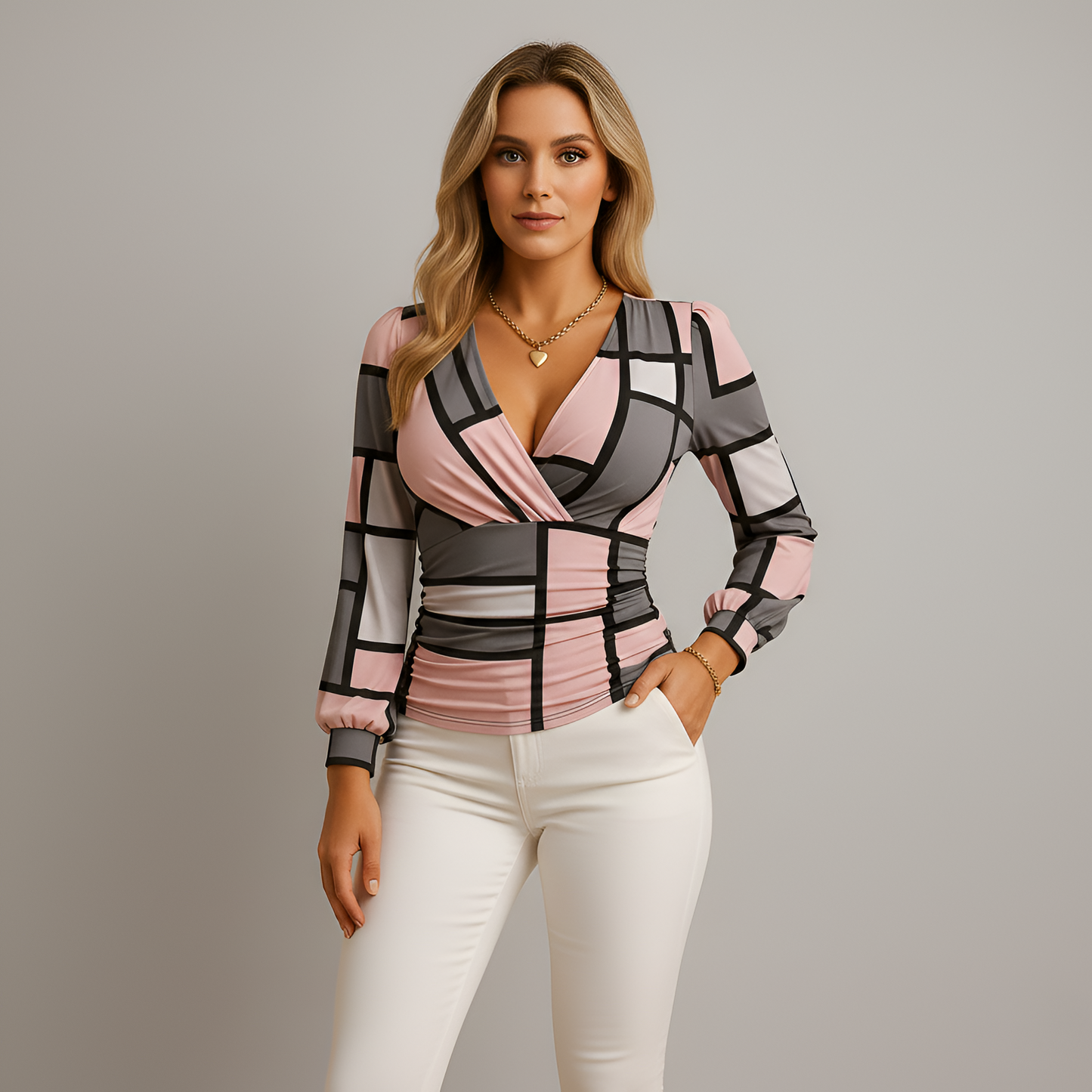 Top Velvet Slim Fit V-Neck Long Sleeve – Elegant
