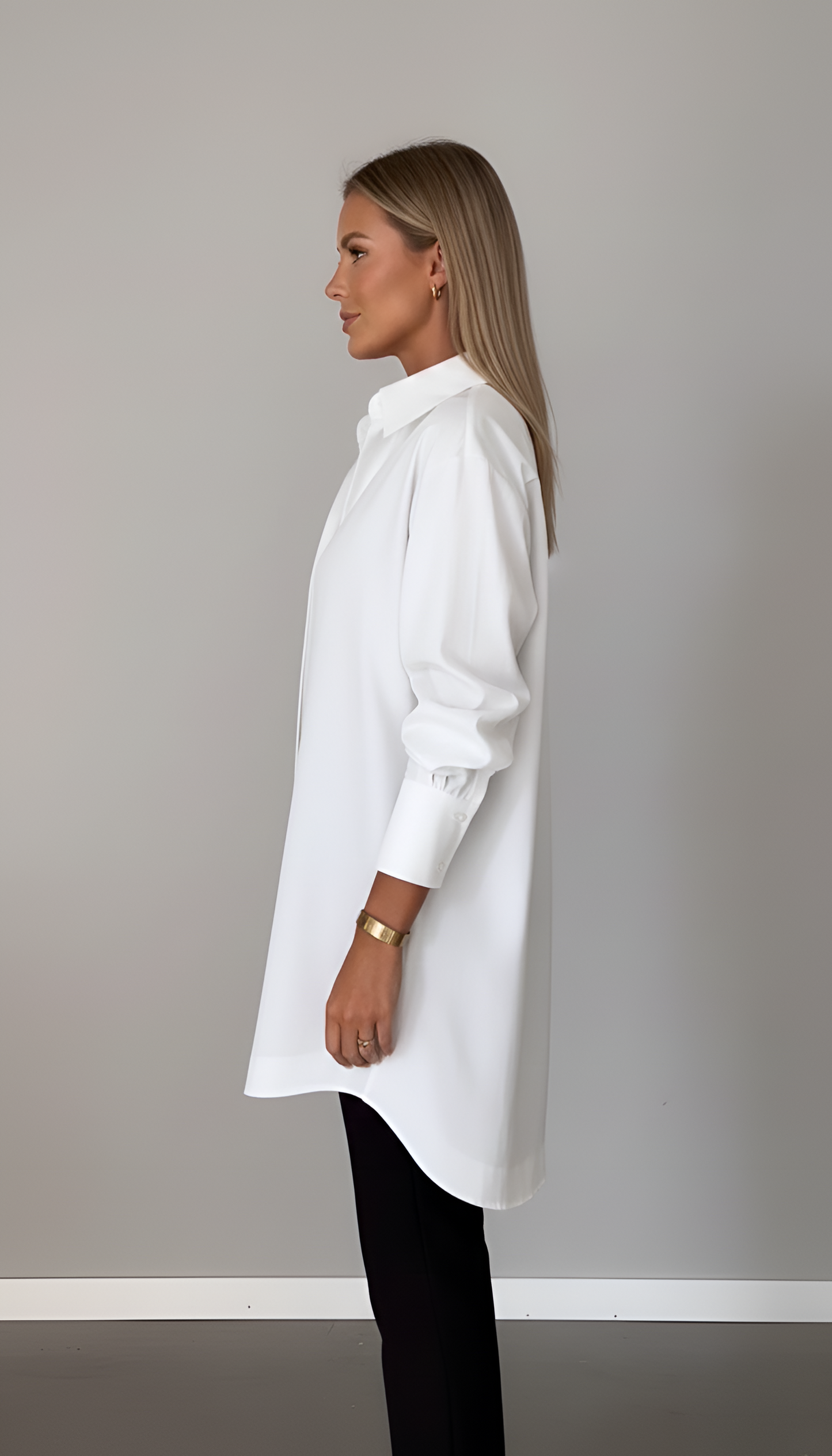 Women's Oversized Cotton Shirt with Classic Collar – Long Sleeve