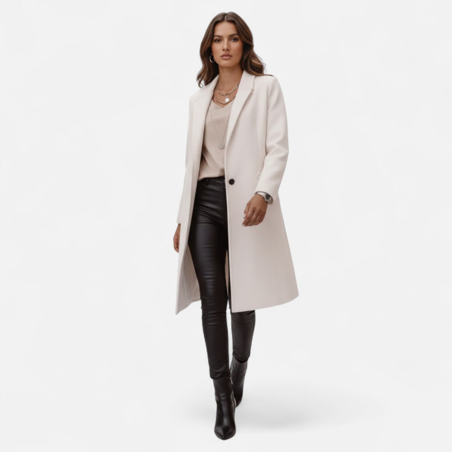 Classic Long Women's Coat with Luxurious Lapels