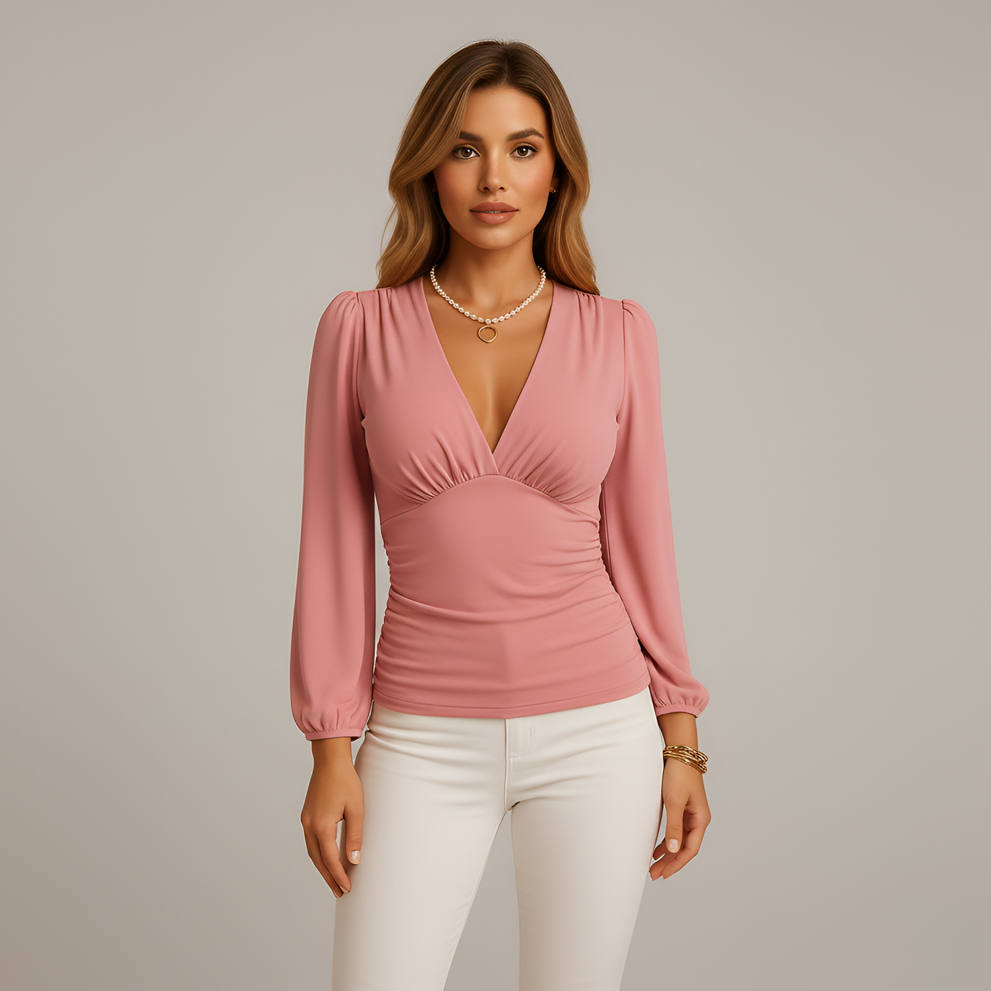 Top Velvet Slim Fit V-Neck Long Sleeve – Elegant