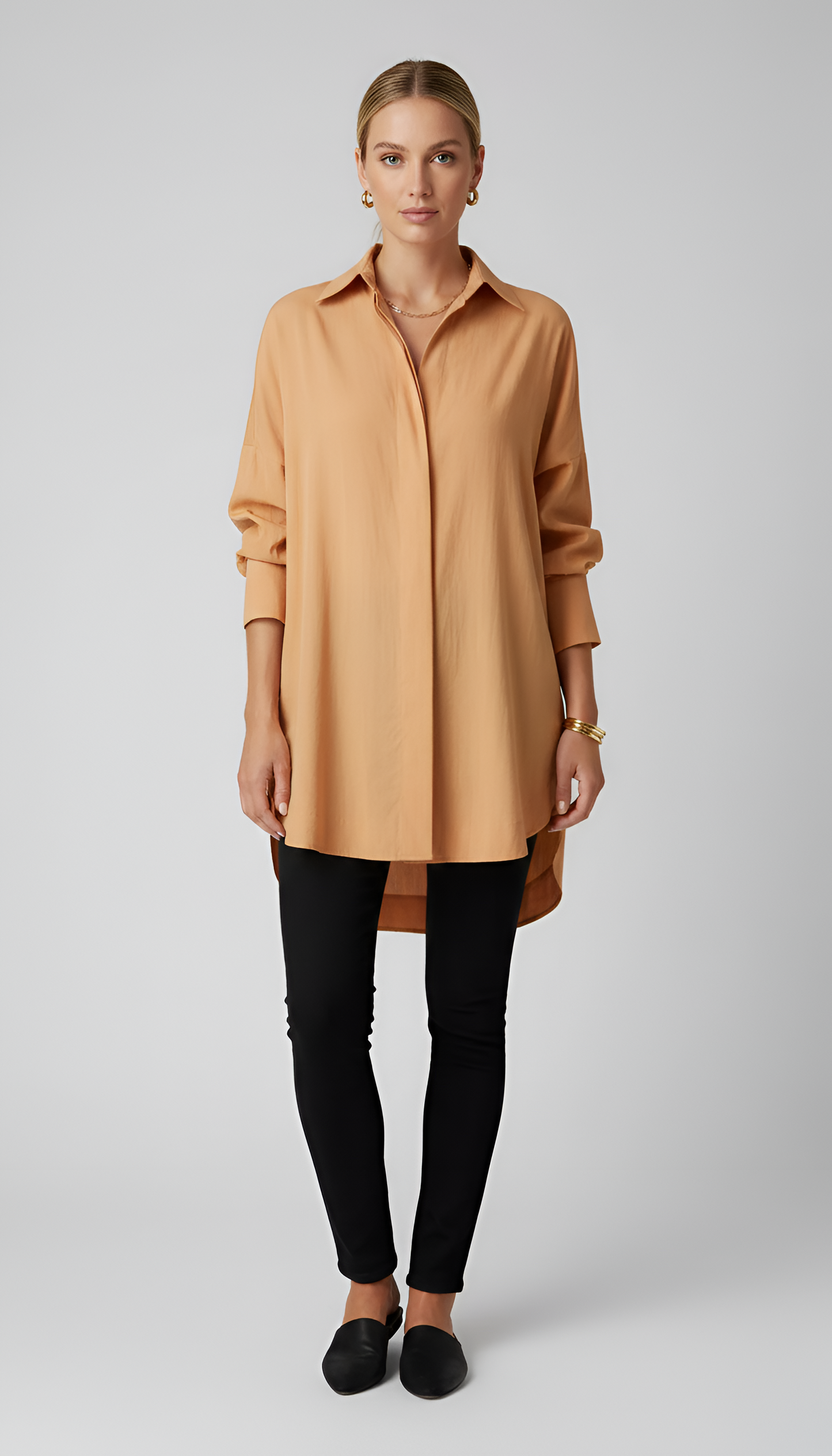 Women's Oversized Cotton Shirt with Classic Collar – Long Sleeve