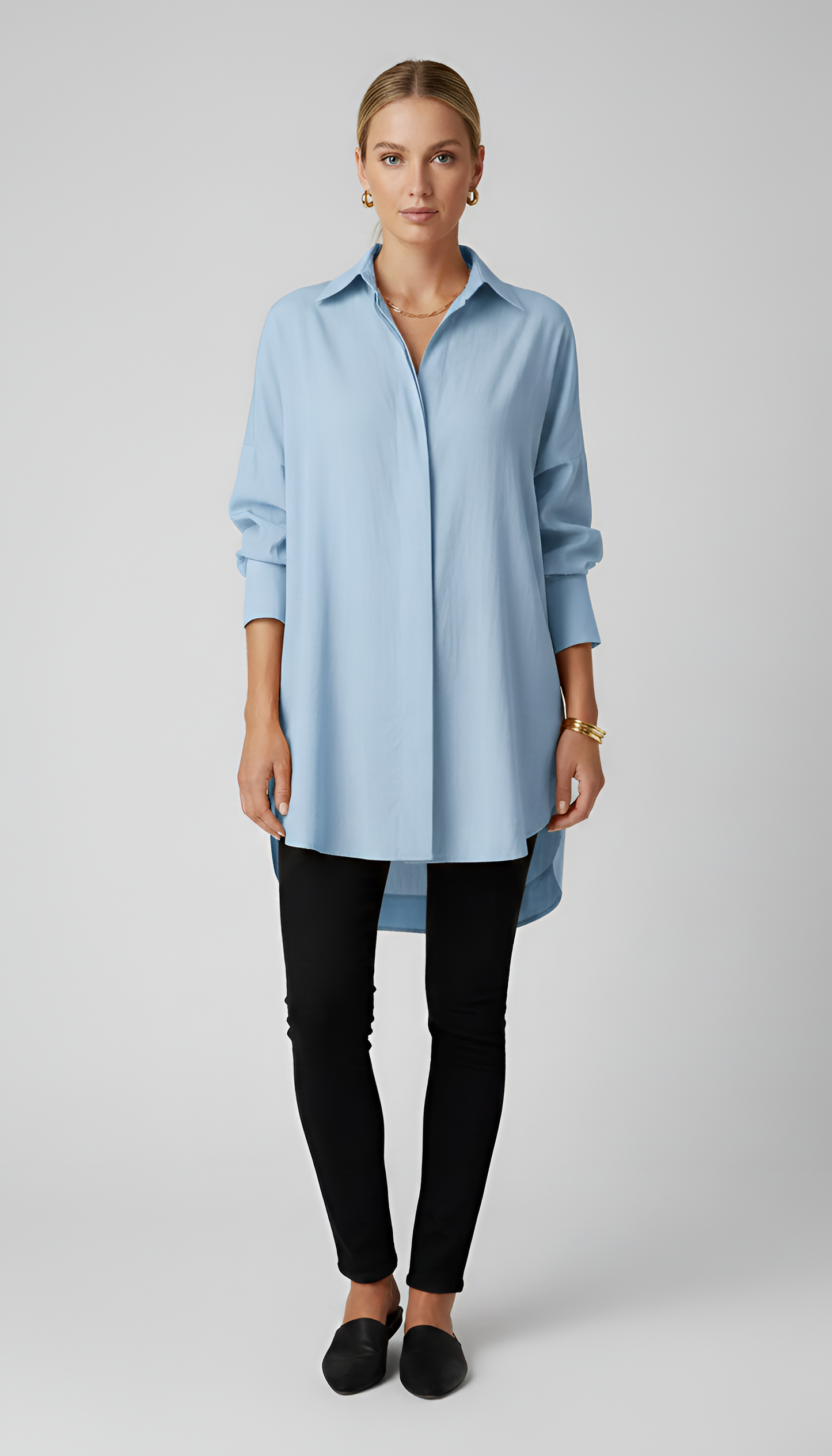 Women's Oversized Cotton Shirt with Classic Collar – Long Sleeve