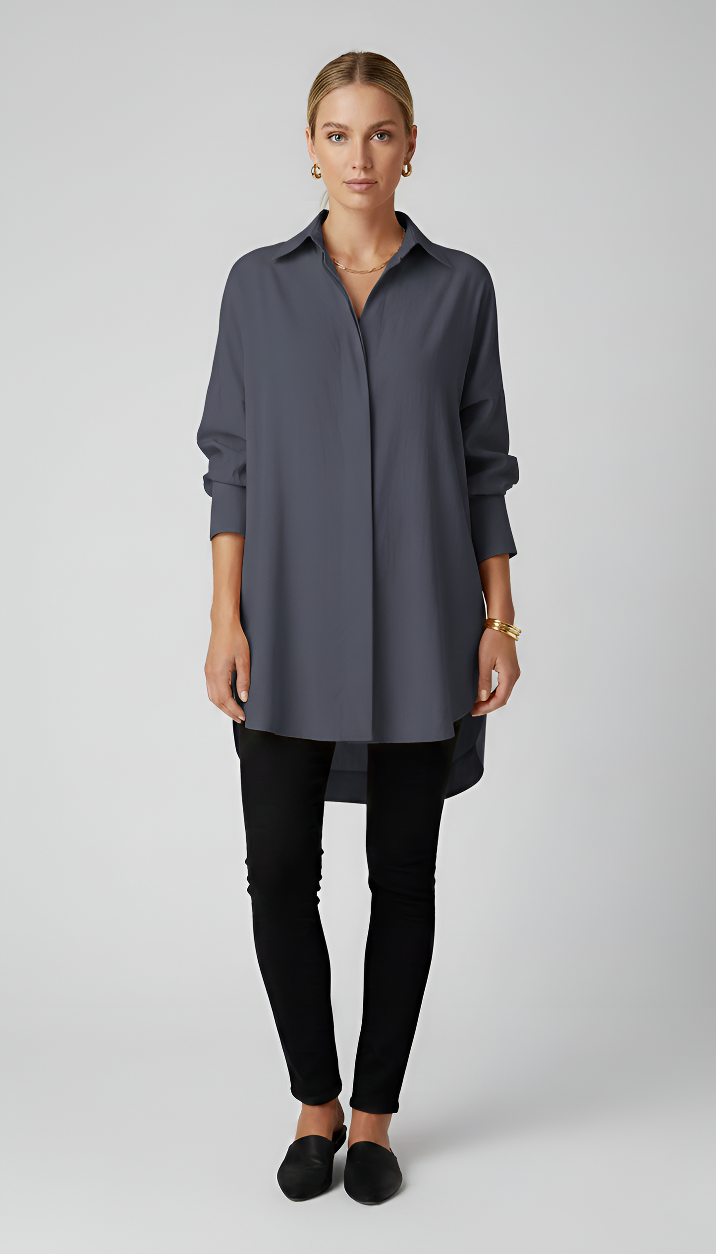 Women's Oversized Cotton Shirt with Classic Collar – Long Sleeve
