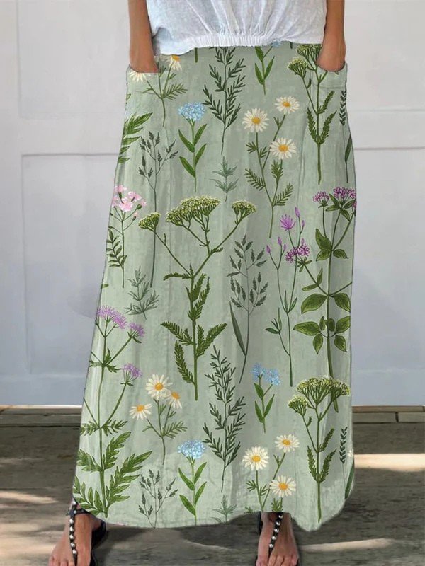 Women's Soft Fabric A-Line Skirt | Elegant Spring Field Print 1