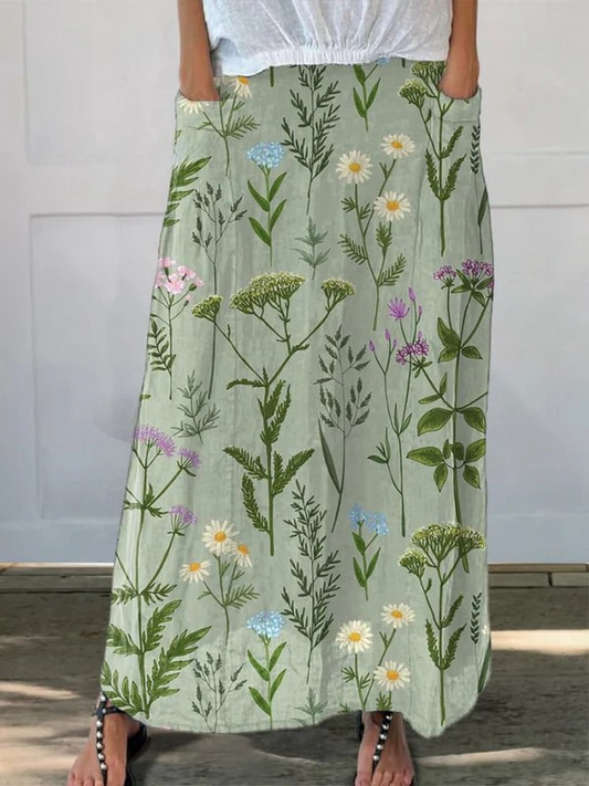 Women's Soft Fabric A-Line Skirt | Elegant Spring Field Print 1