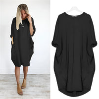 Vestito da donna in tessuto organico con tasche | Abbigliamento elegante e fluente per tutti i giorni con tasche nascoste
