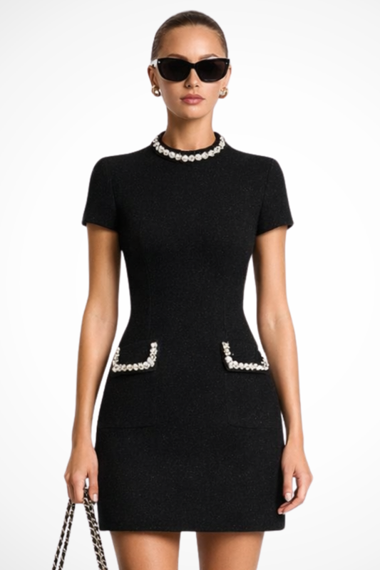 Women's Elegant Lace Mini Dress | Slim Fit V-Neck with Pockets 1