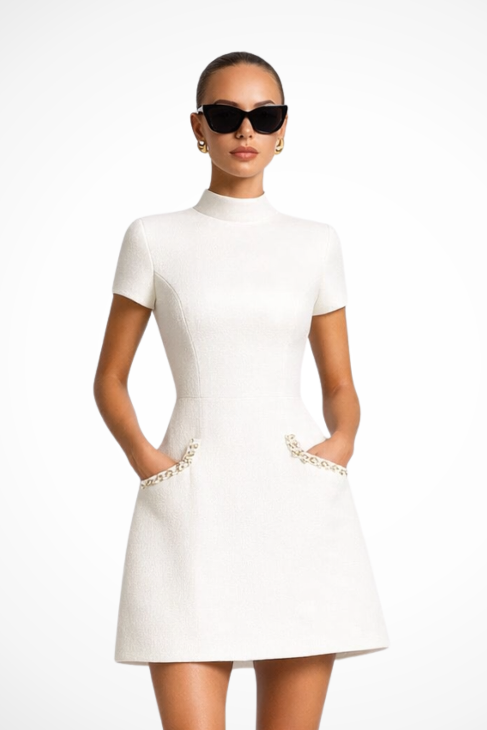 Women's Elegant Lace Mini Dress | Slim Fit V-Neck with Pockets 2