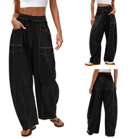 Pantaloni cargo da donna a gamba larga, a vita alta con coulisse