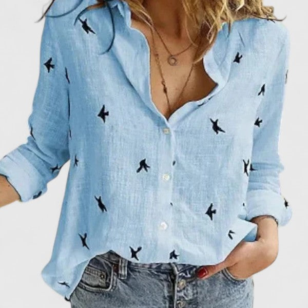 Women's Linen Button Down Shirt with Lapel Collar