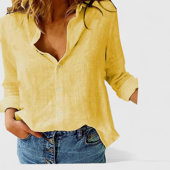 Women's Linen Button Down Shirt with Lapel Collar