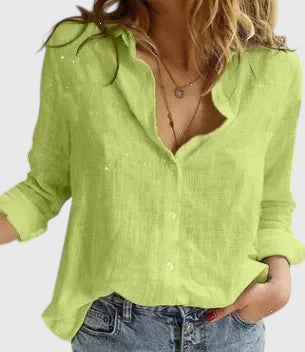 Women's Linen Button Down Shirt with Lapel Collar