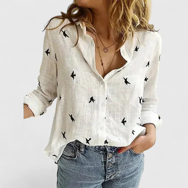 Women's Linen Button Down Shirt with Lapel Collar