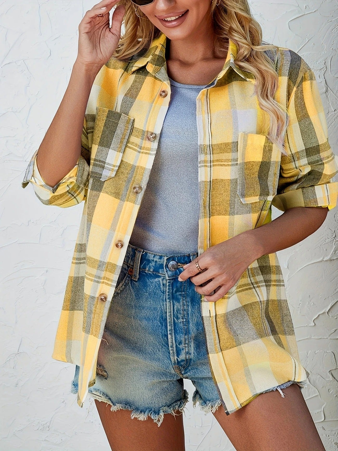 Camicia oversize da donna in flanella a quadri con bottoni