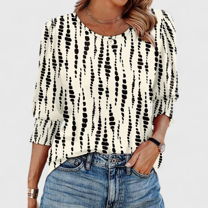Women's Smocked Cuff 3/4 Sleeve Crew Neck Top