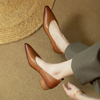 Women's Block Heel Pumps Pointed Toe Slip On Work Shoes