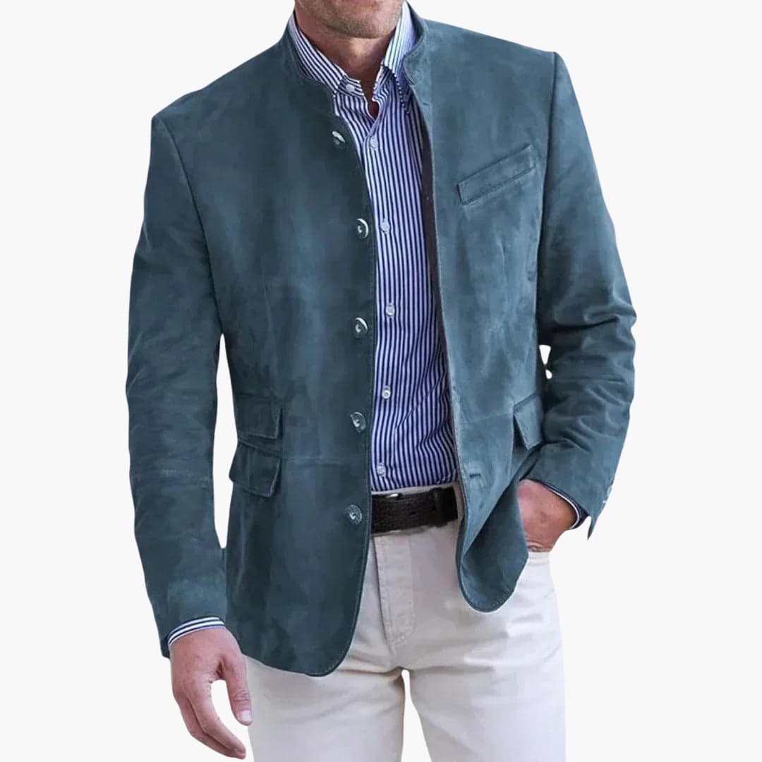 Men's Suede Blazer Slim Fit Korean Collar Button-Up