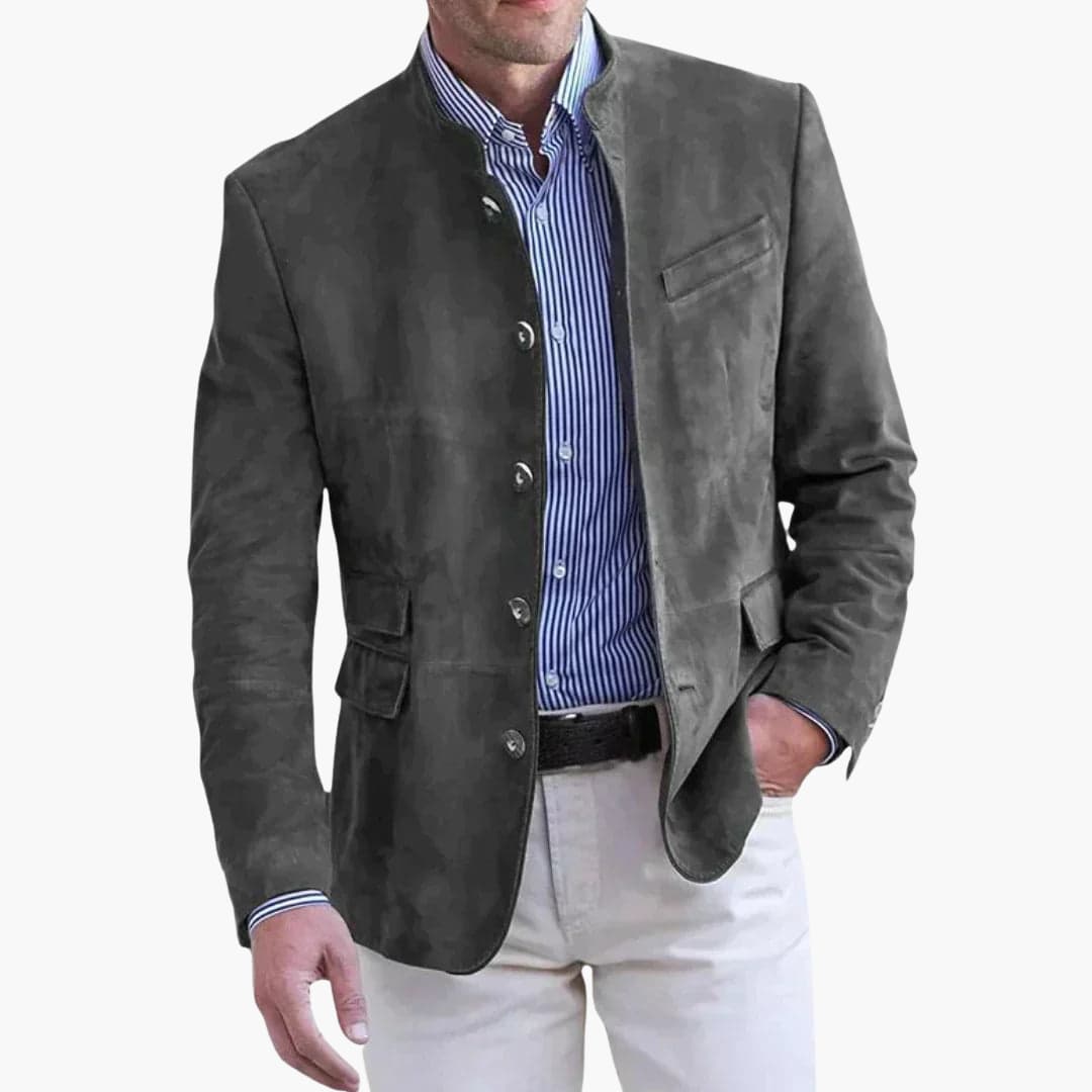 Men's Suede Blazer Slim Fit Korean Collar Button-Up