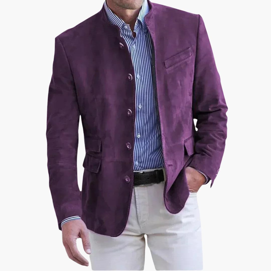 Men's Suede Blazer Slim Fit Korean Collar Button-Up