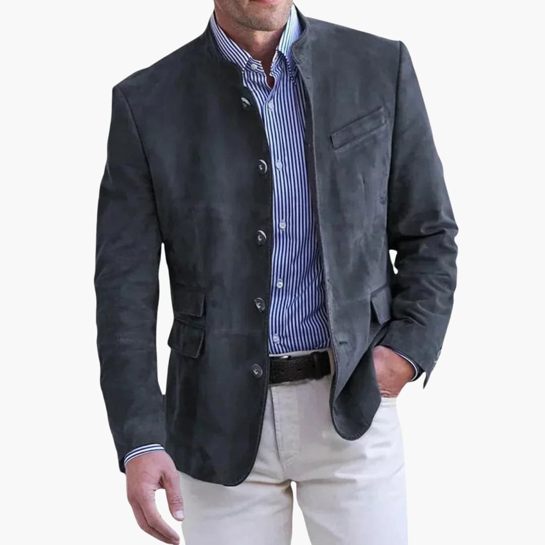 Men's Suede Blazer Slim Fit Korean Collar Button-Up