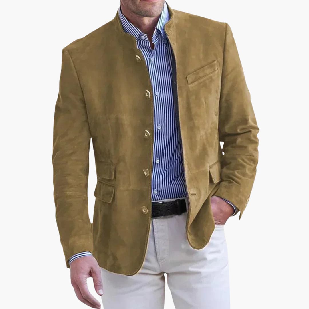 Men's Suede Blazer Slim Fit Korean Collar Button-Up