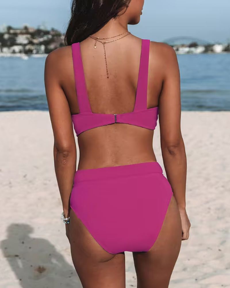 Solid High Waist Swimsuit