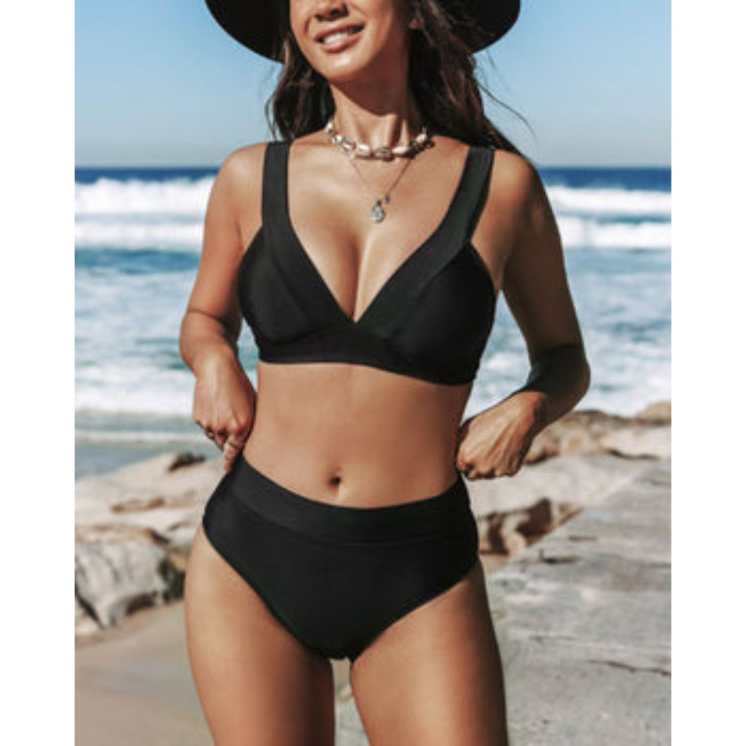 Solid High Waist Swimsuit