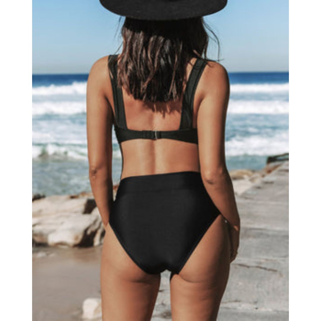 Solid High Waist Swimsuit