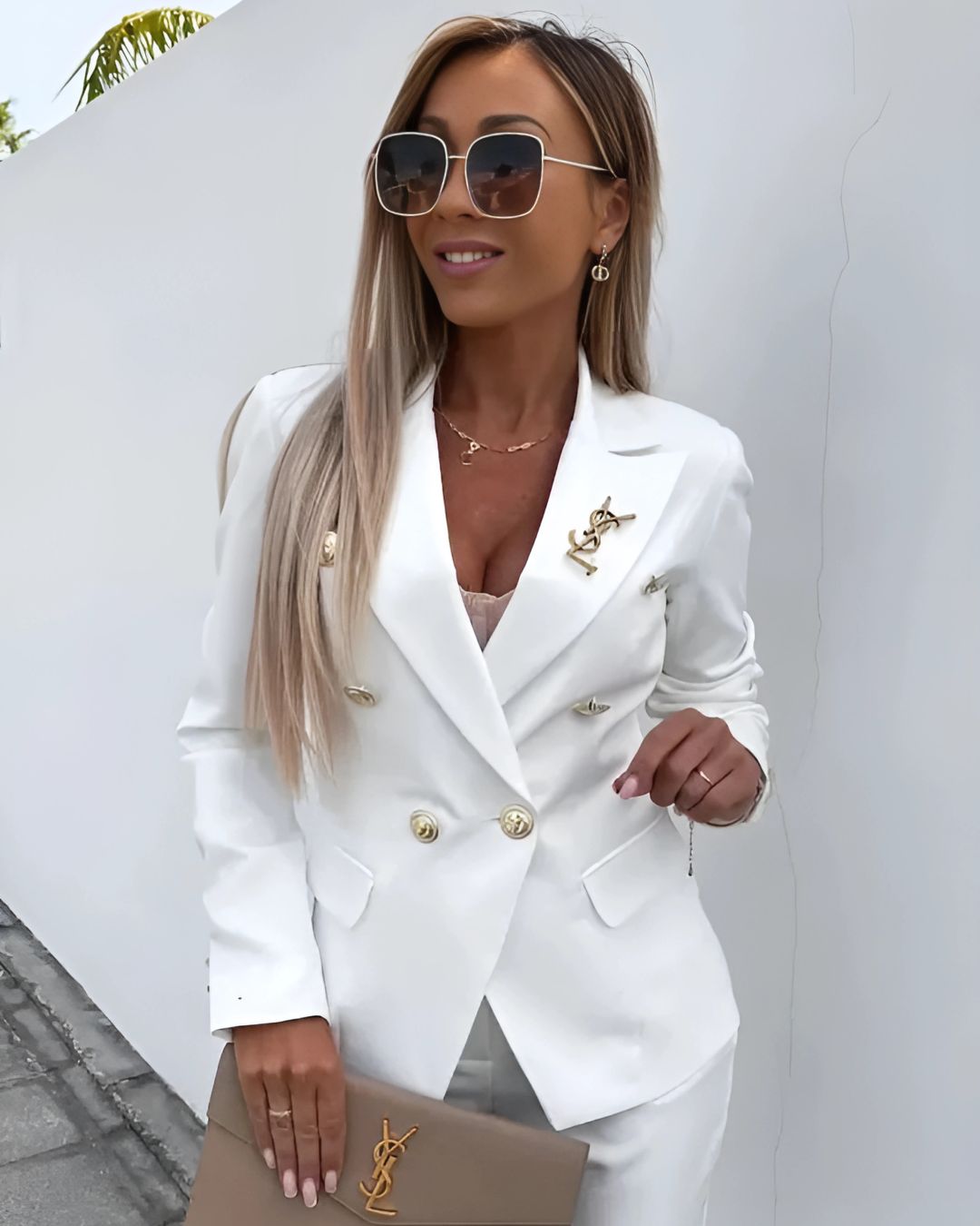 Women's Slim Fit Double-Breasted Suit with Buttons