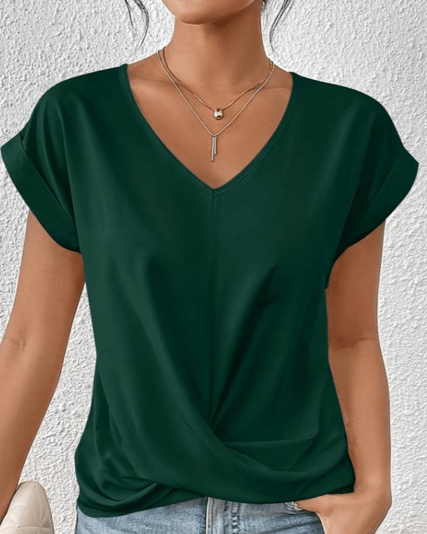 Top da donna con scollo a V e nodo frontale a maniche corte