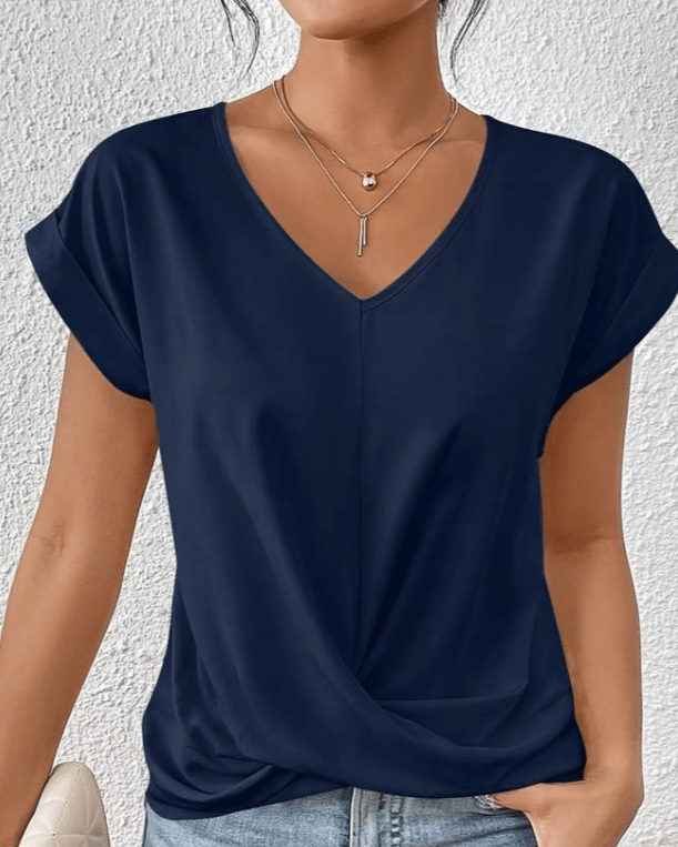 Top da donna con scollo a V e nodo frontale a maniche corte