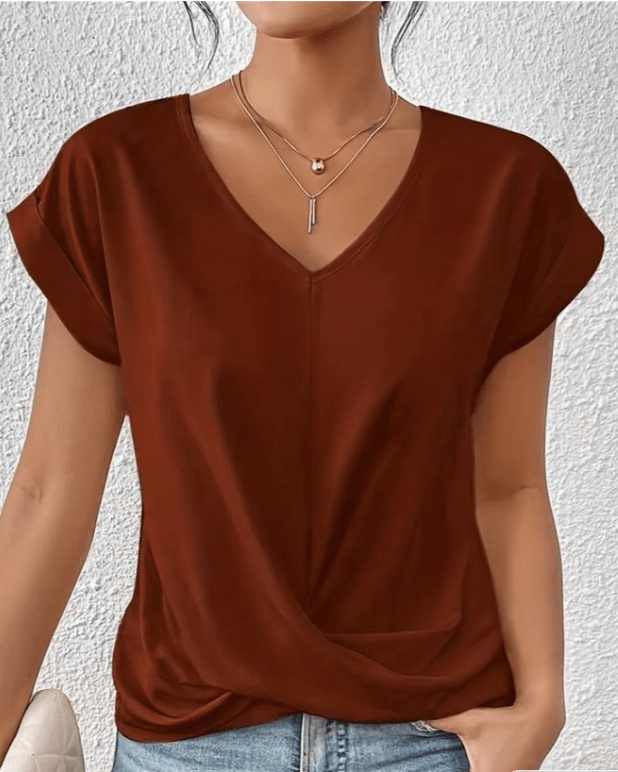Top da donna con scollo a V e nodo frontale a maniche corte