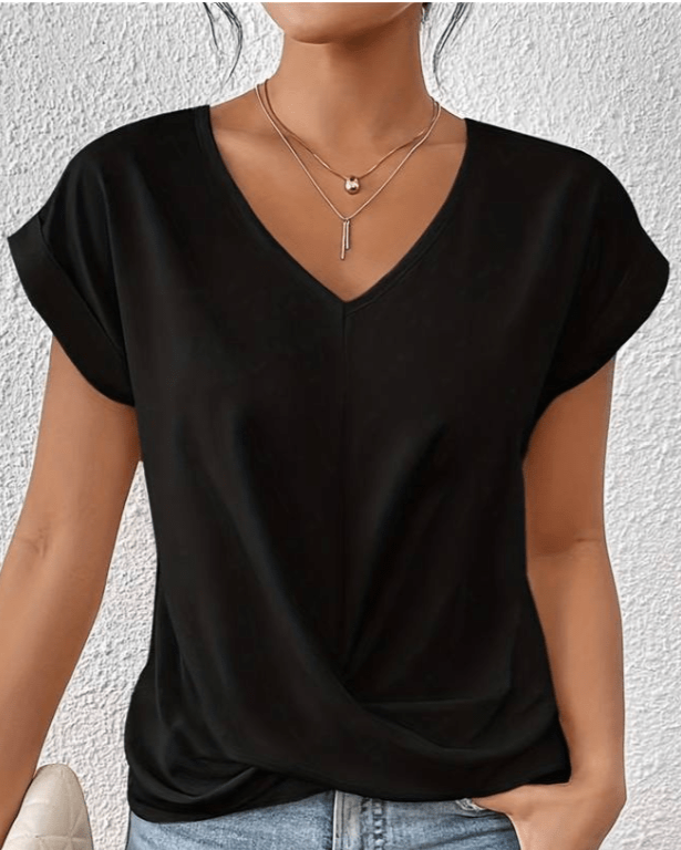 Top da donna con scollo a V e nodo frontale a maniche corte