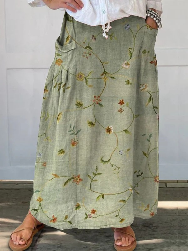 Jaizy™ | Retro Floral Art Elastic waistband Pocket Skirt 0