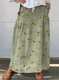 Women's Floral Print A-Line Skirt | Elegant Retro Style with Pockets