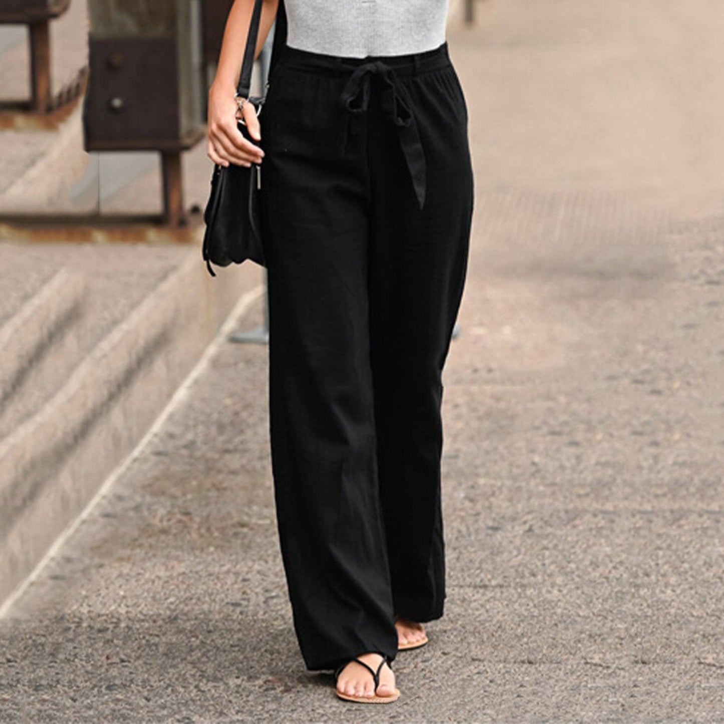 Jane | Women's Wide Leg Pants Drawstring High Waist Casual 2