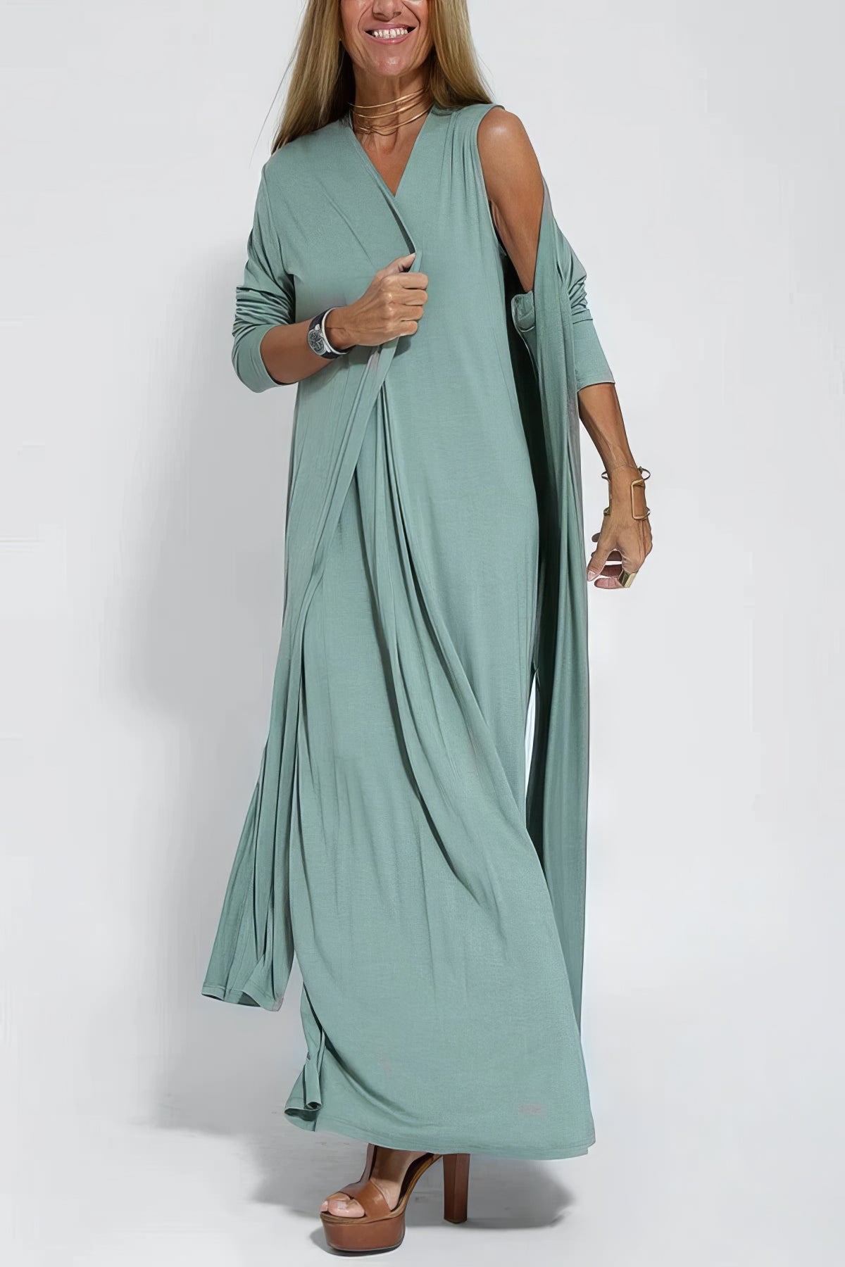 Juno™ | Elegant Long Dress with Coordinated Cardigan 4