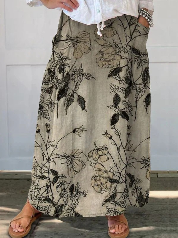 Kisses™ |  Retro Floral Art Elastic waistband Pocket Skirt 0