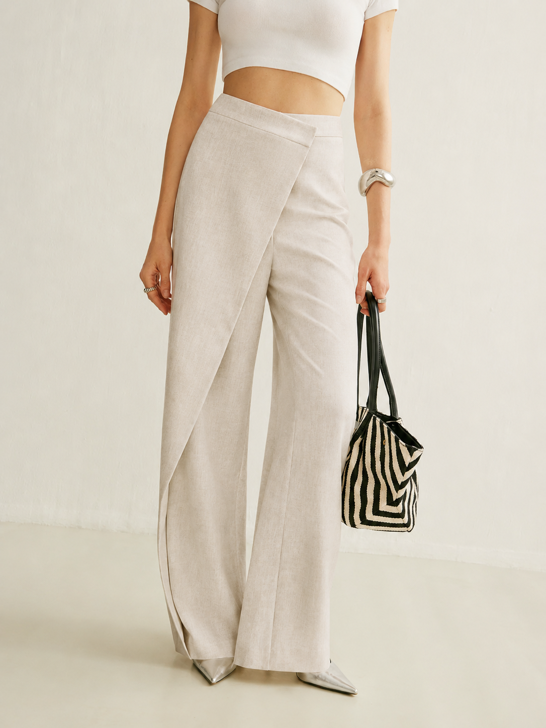 Luna | Women's High Waist Wide Leg Trousers Asymmetric Wrap Pants 0