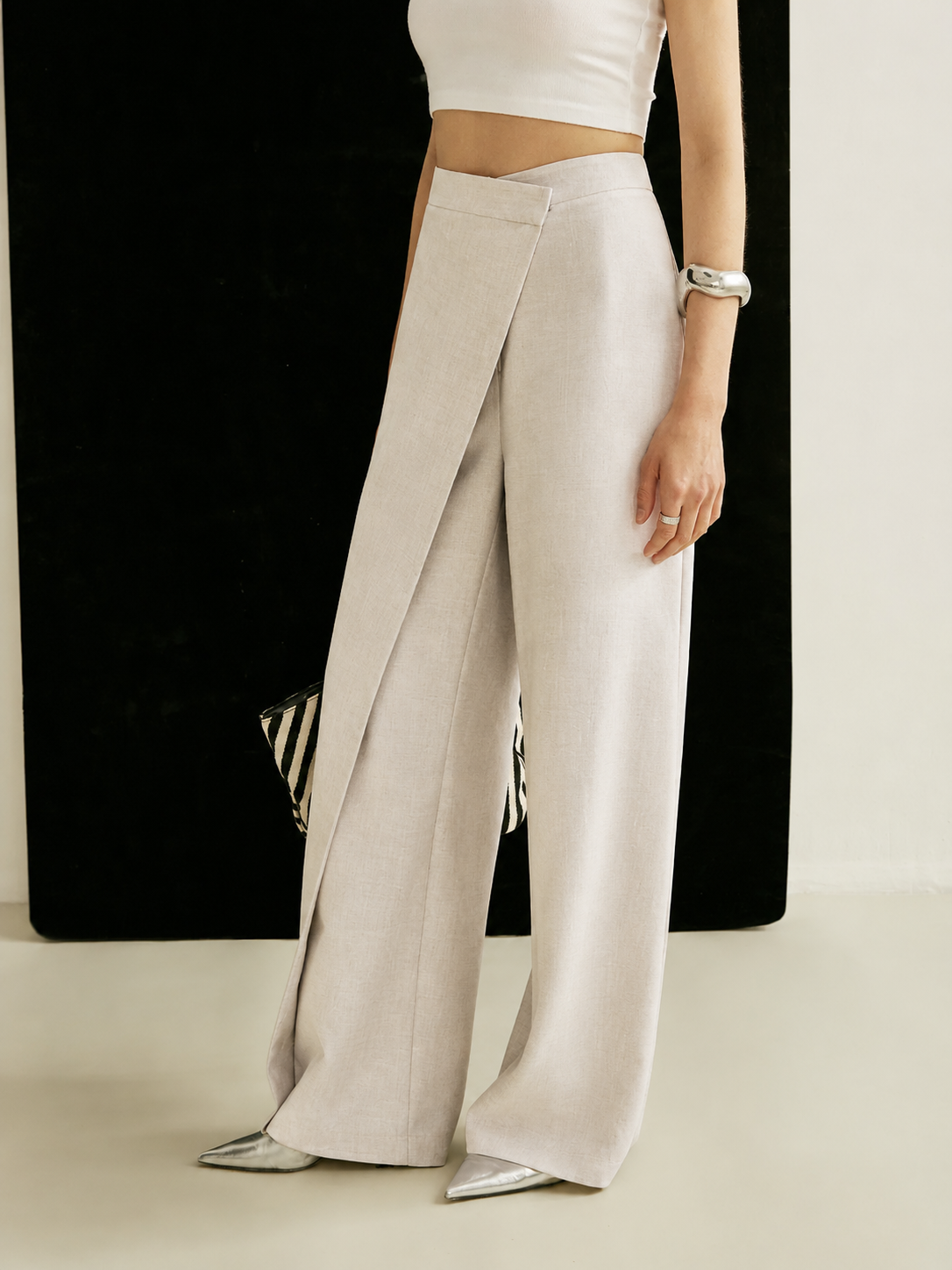 Luna | Women's High Waist Wide Leg Trousers Asymmetric Wrap Pants 2