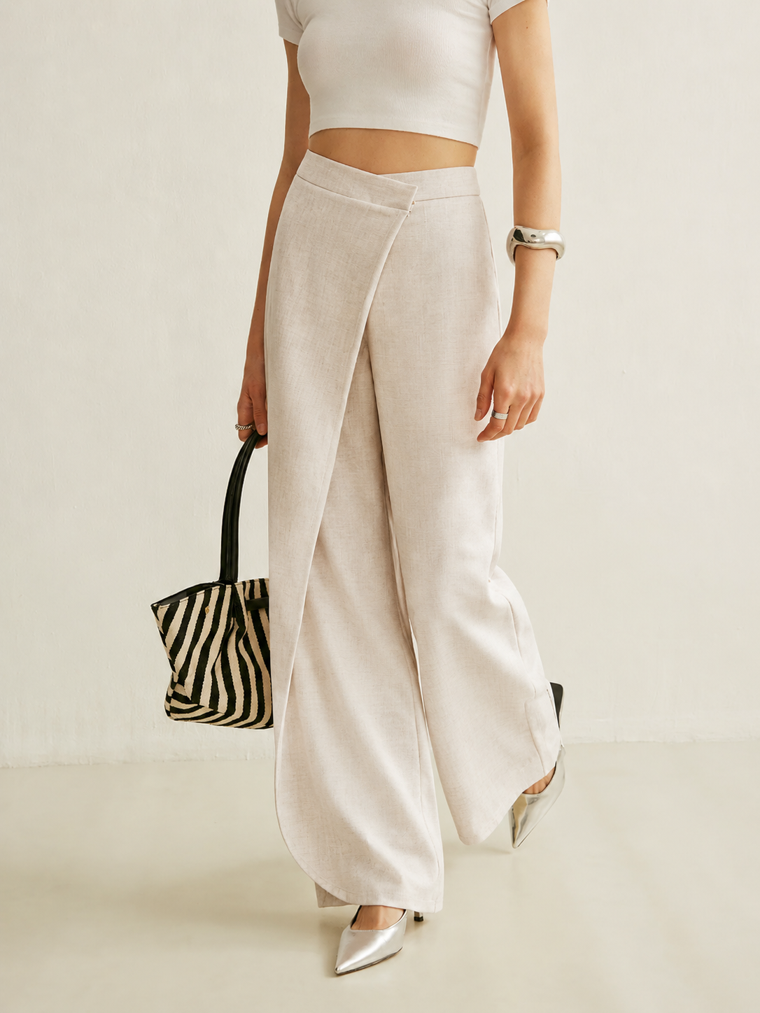 Luna | Women's High Waist Wide Leg Trousers Asymmetric Wrap Pants 3