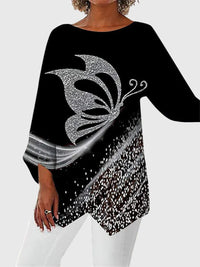 Women's Butterfly Print Asymmetric Hem Top