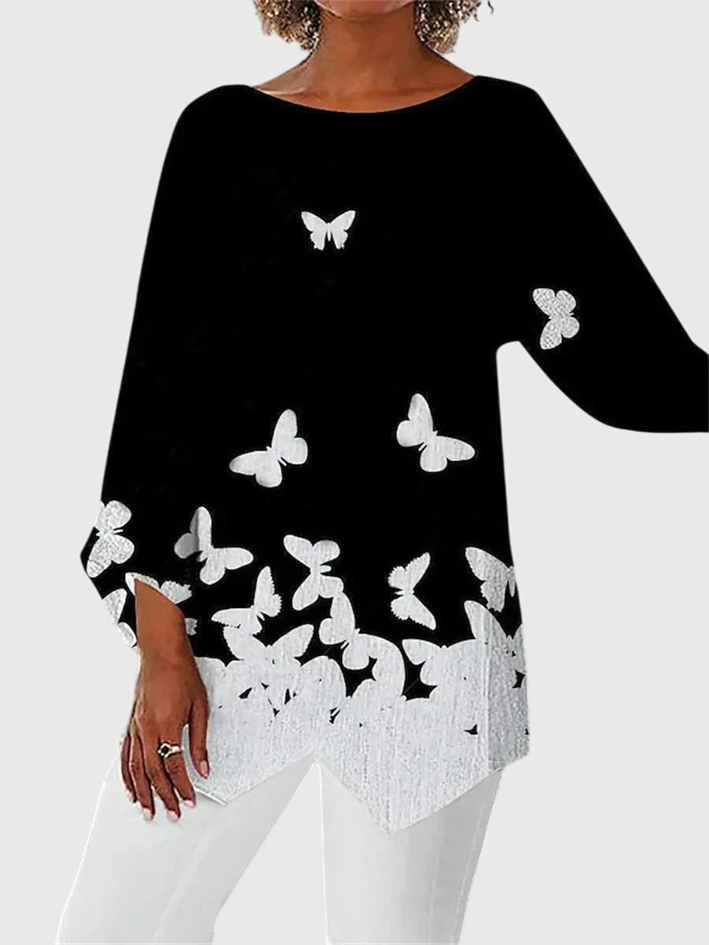Women's Butterfly Print Asymmetric Hem Top
