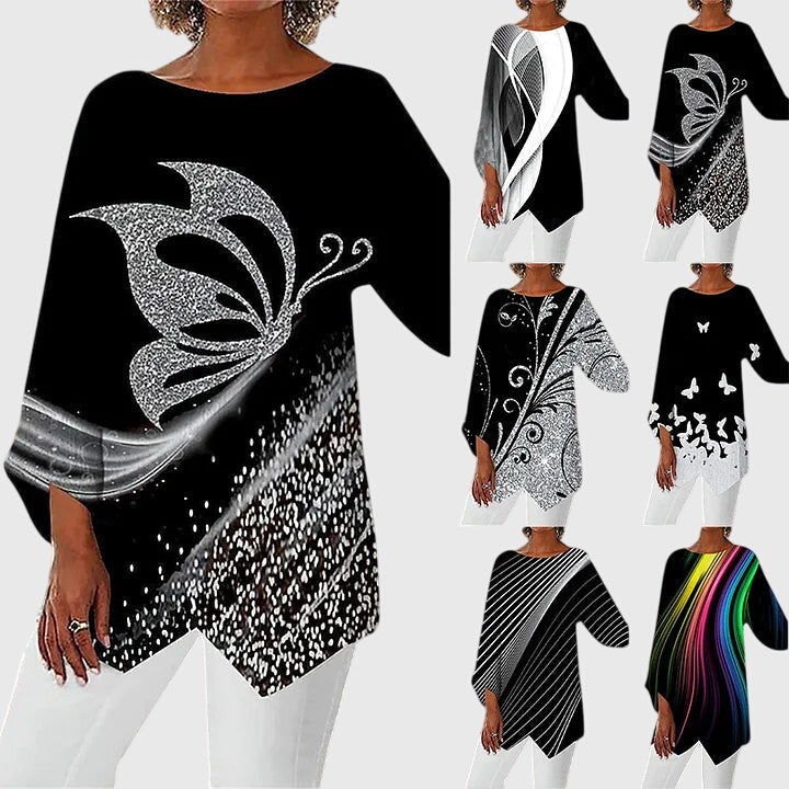 Women's Butterfly Print Asymmetric Hem Top