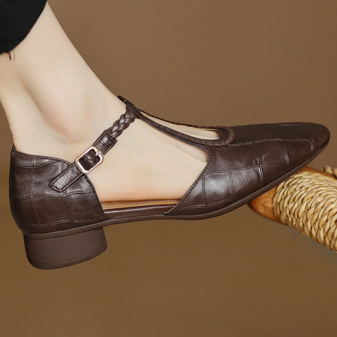 Margot | Women's Leather T-Strap Mary Jane Flats Pointed Toe Flat 1