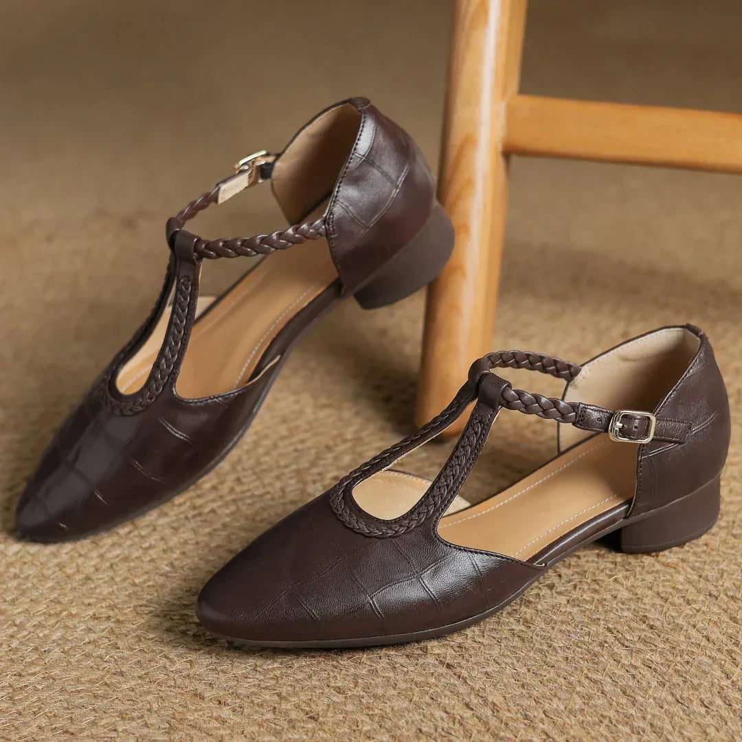 Margot | Women's Leather T-Strap Mary Jane Flats Pointed Toe Flat 2