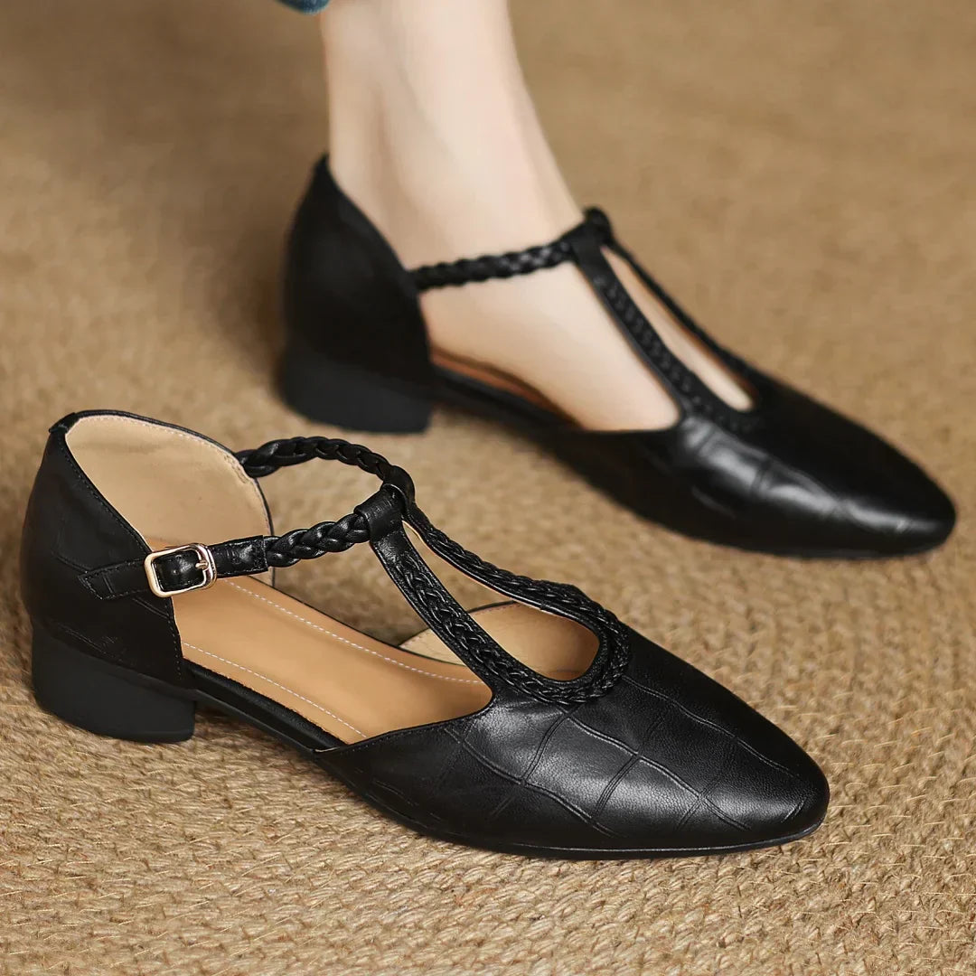 Margot | Women's Leather T-Strap Mary Jane Flats Pointed Toe Flat 3